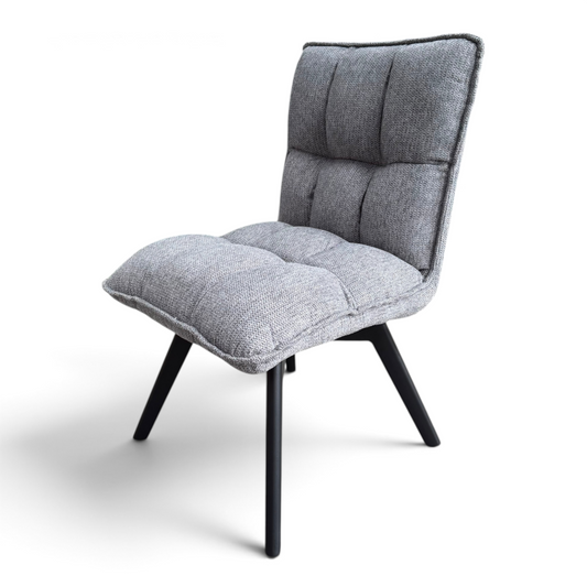 Pieces For Places Bubble grey fabric swivel dining chair with black metal legs and stitched cushioned seat