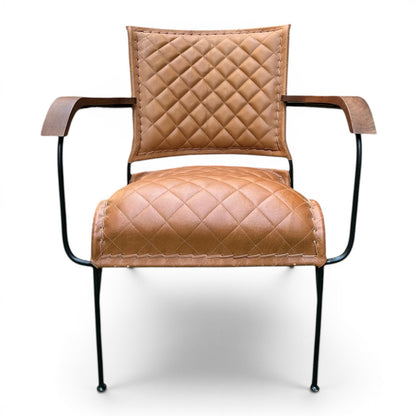 Iron & Leather Armchair Cross-Stitched Tan