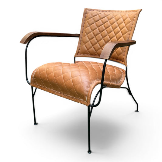 Iron & Leather Armchair Cross-Stitched Tan