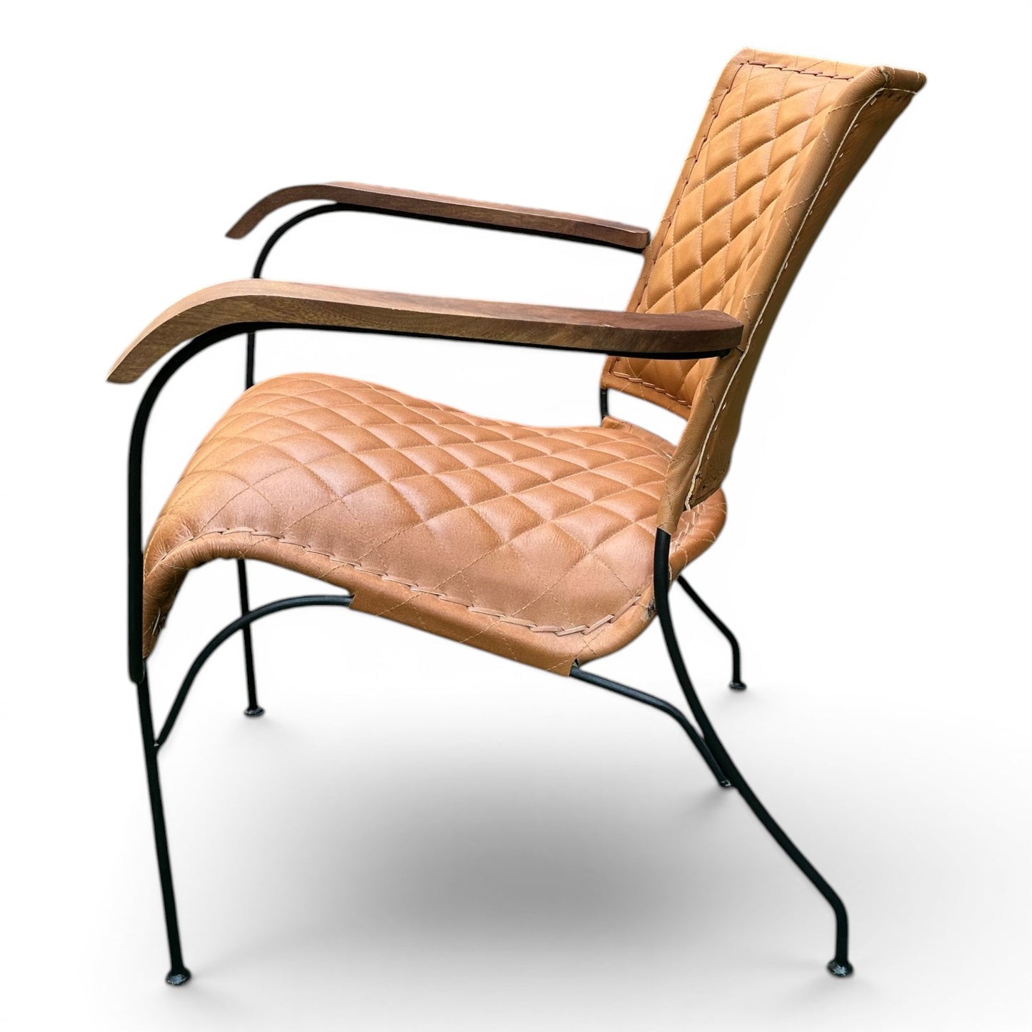Iron & Leather Armchair Cross-Stitched Tan