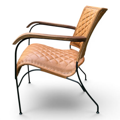 Iron & Leather Armchair Cross-Stitched Tan
