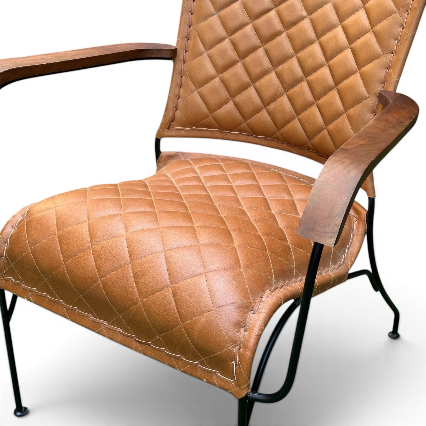 Iron & Leather Armchair Cross-Stitched Tan