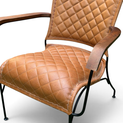 Iron & Leather Armchair Cross-Stitched Tan