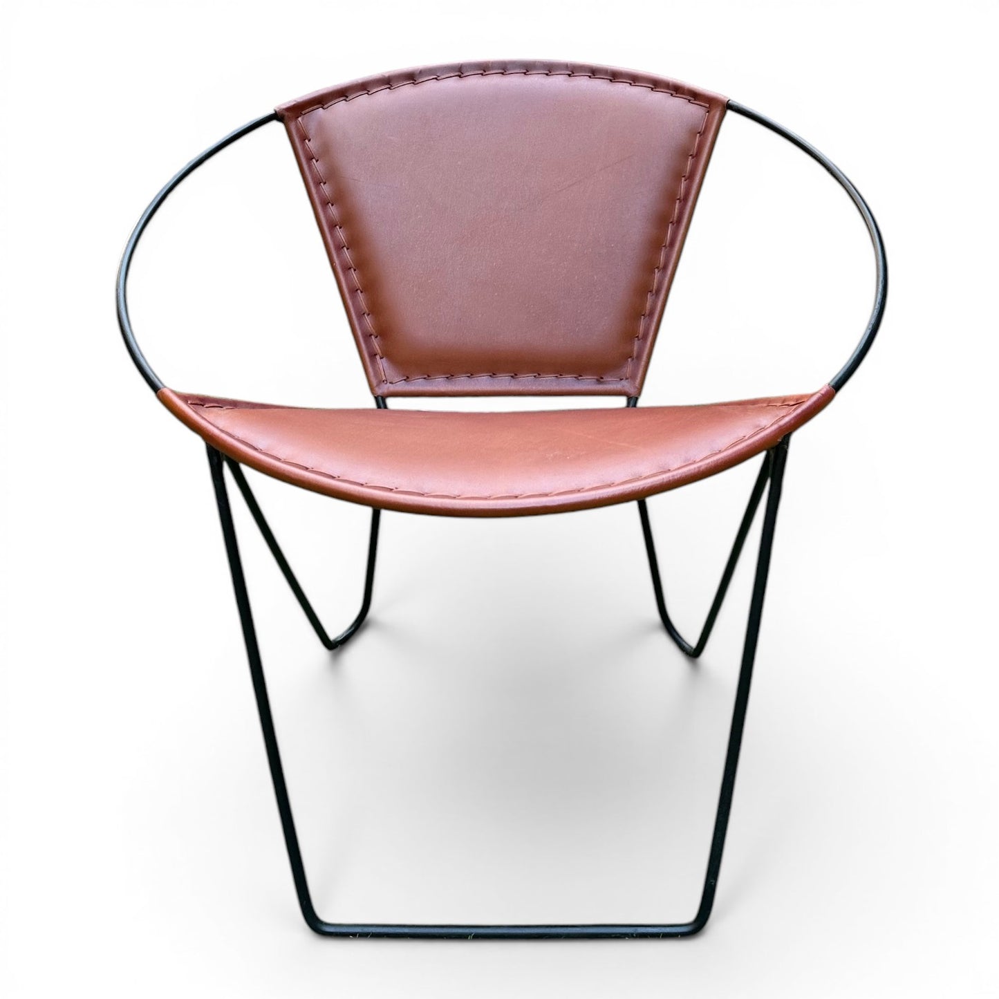 Iron & Leather Round Tub Armchair Brown