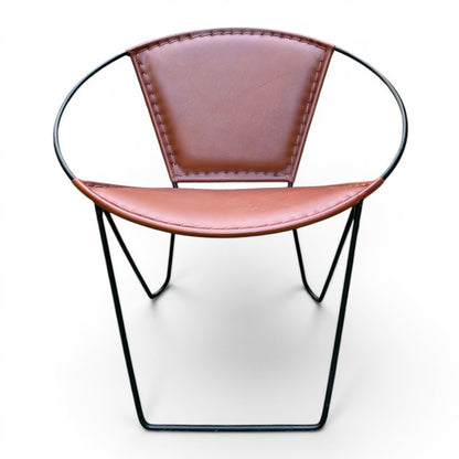 Iron & Leather Round Tub Armchair Brown