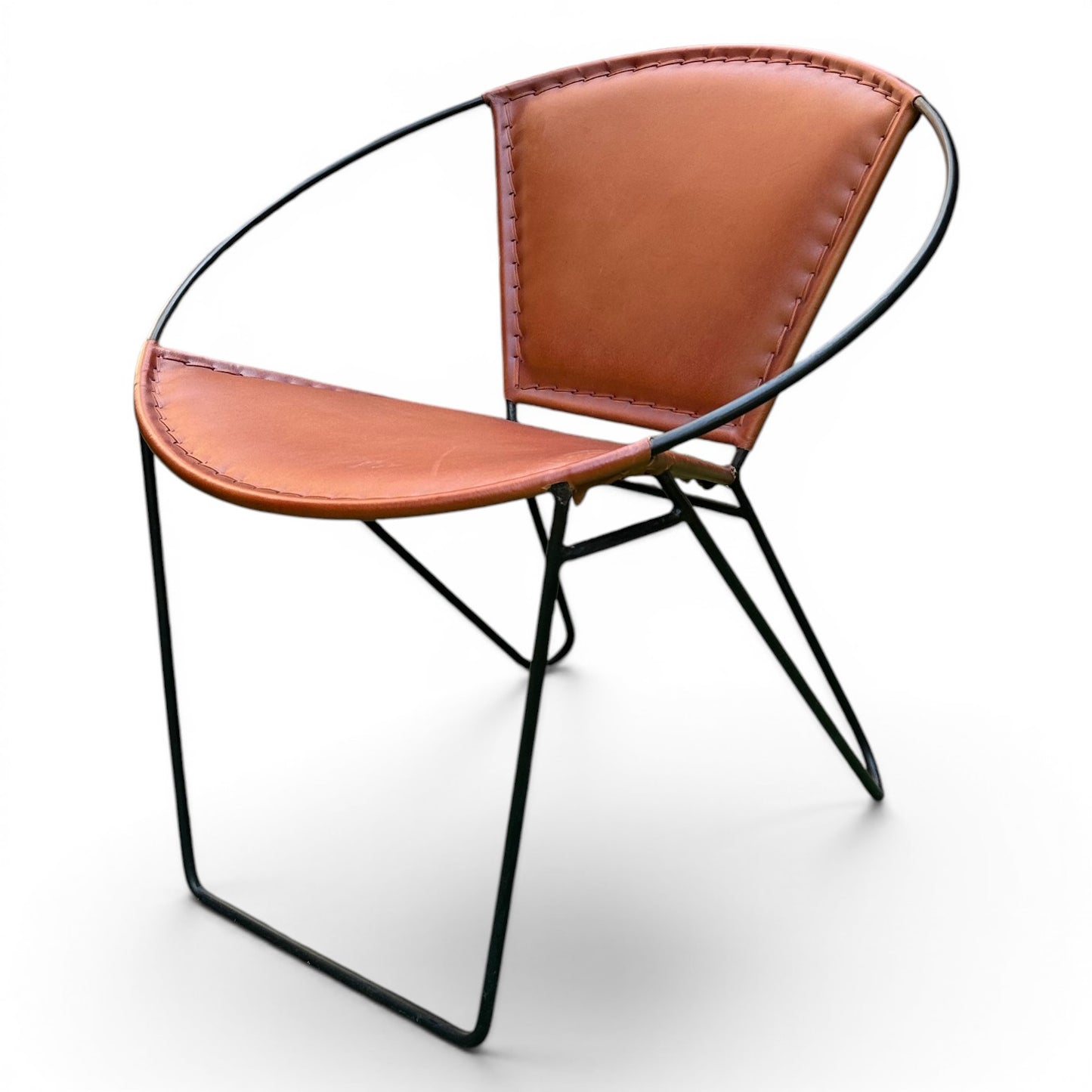 Iron & Leather Round Tub Armchair Brown