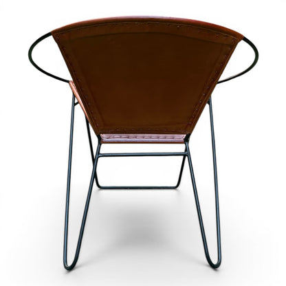 Iron & Leather Round Tub Armchair Brown