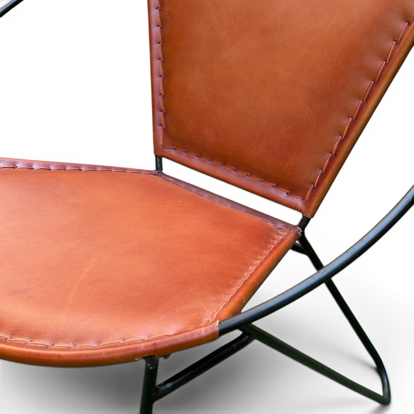 Iron & Leather Round Tub Armchair Brown