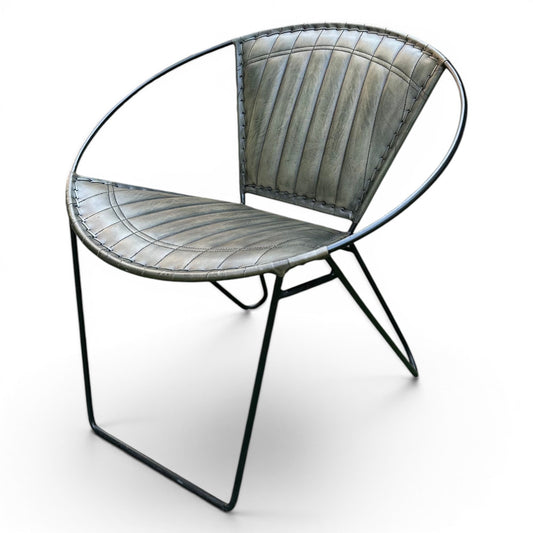 Iron & Leather Round Tub Armchair Olive