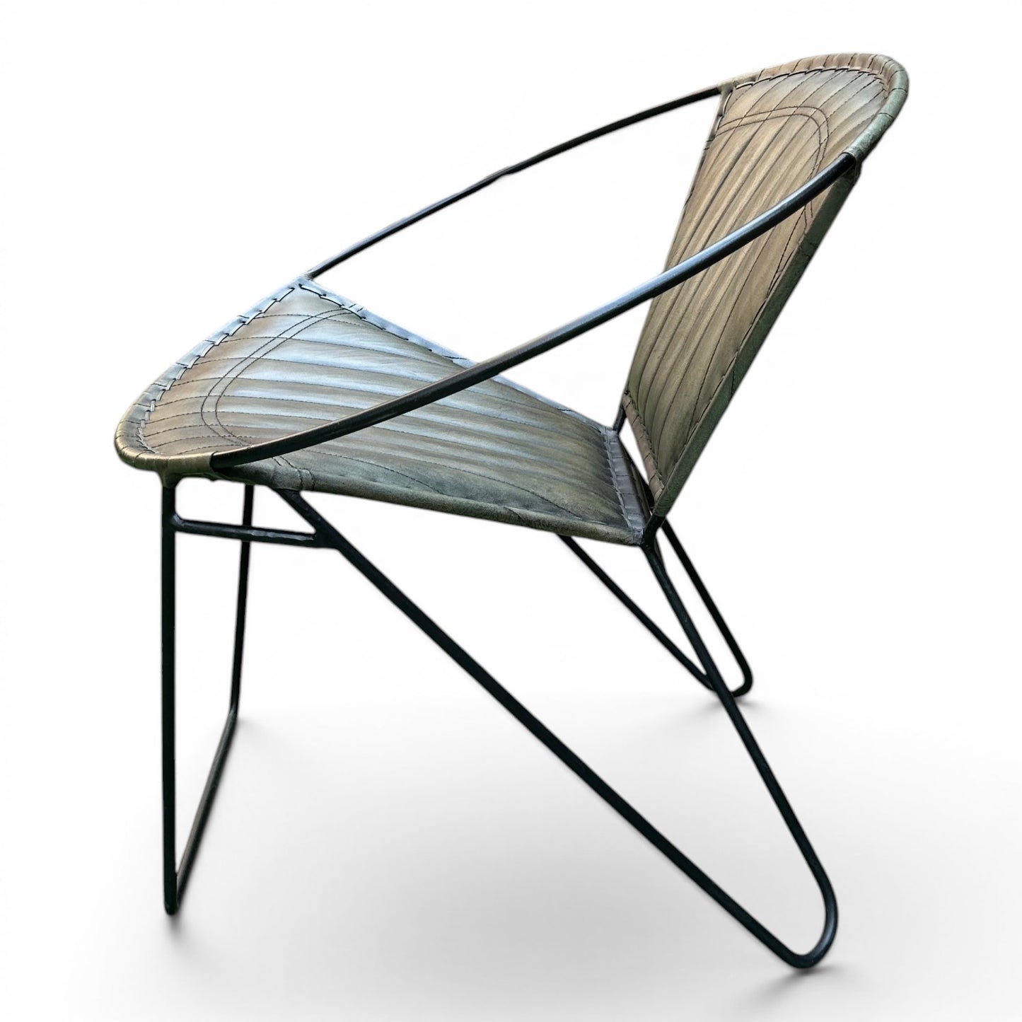 Iron & Leather Round Tub Armchair Olive