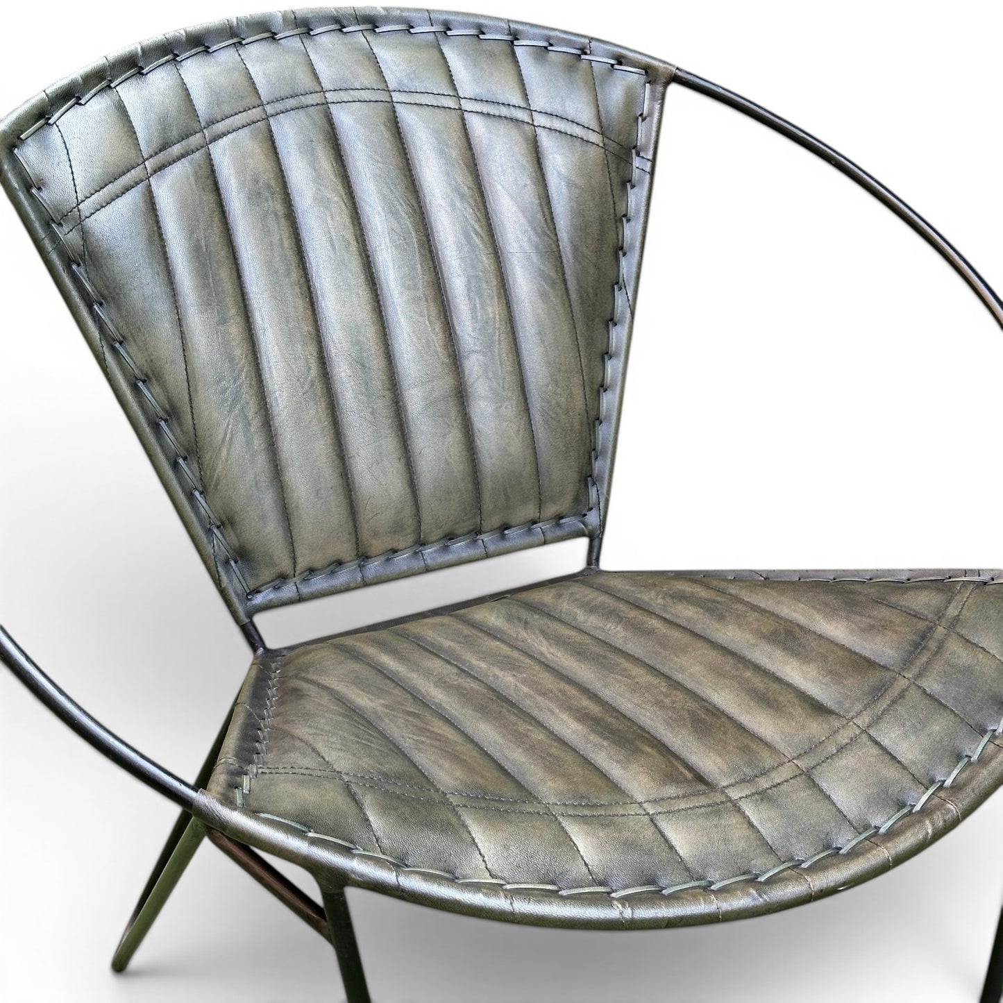 Iron & Leather Round Tub Armchair Olive