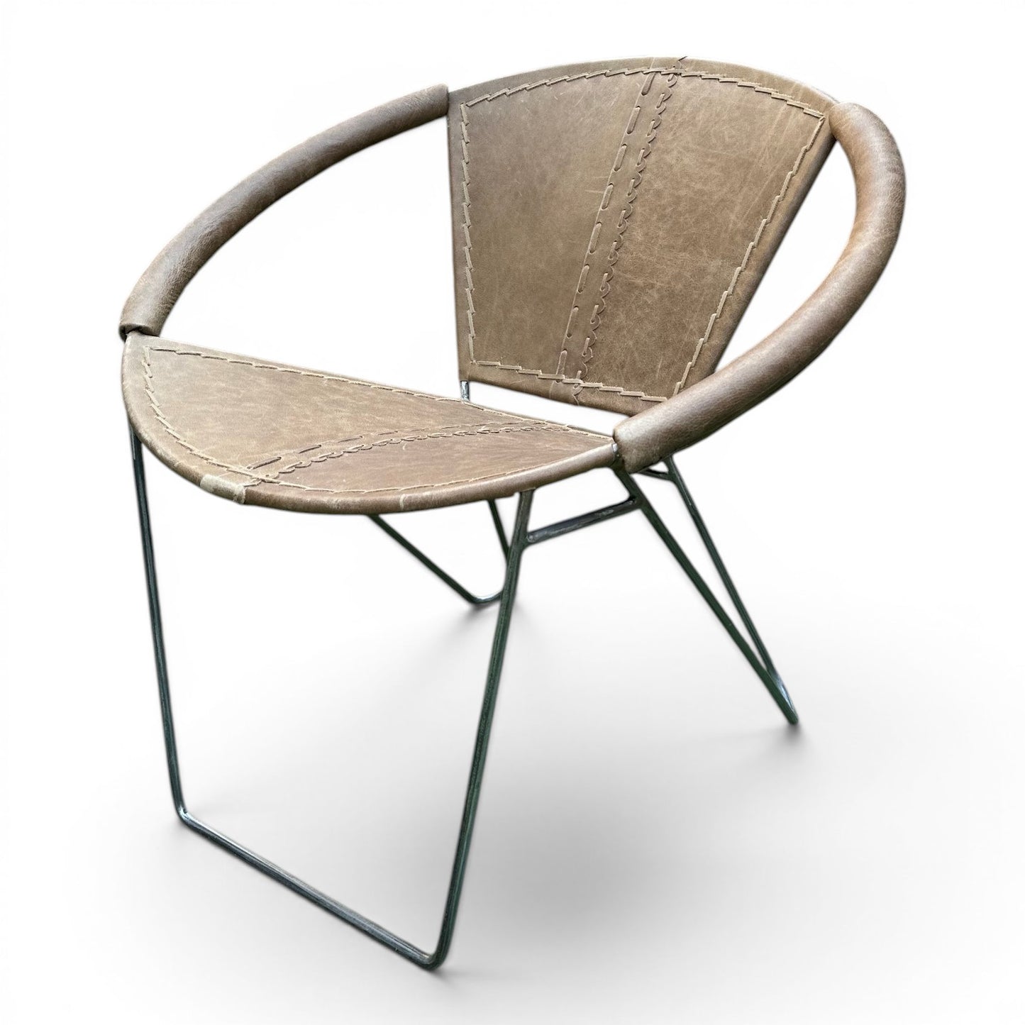 Iron & Leather Round Tub Armchair Taupe
