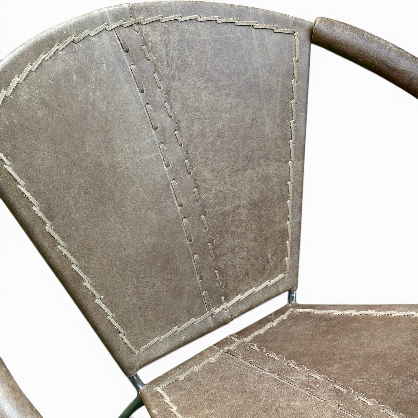 Iron & Leather Round Tub Armchair Taupe