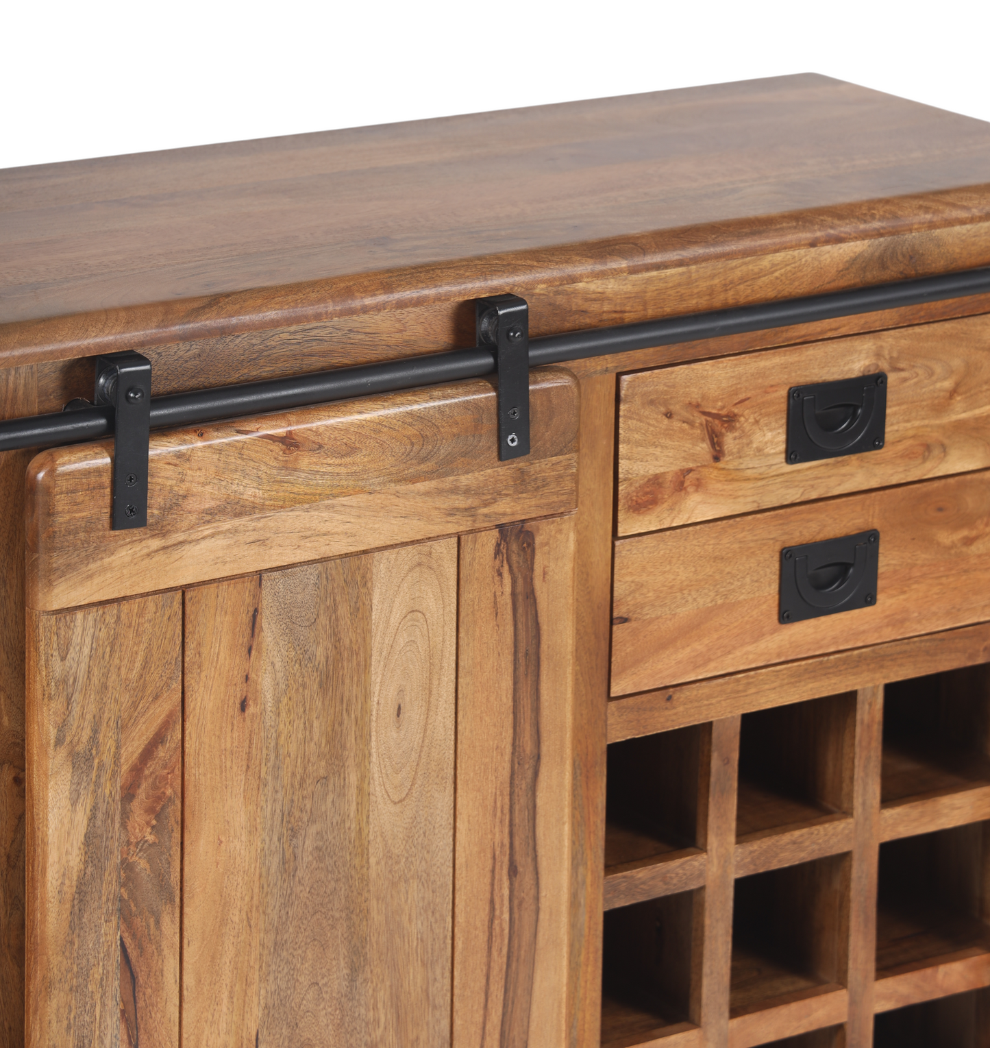 Industrial Solid Mango Wood Bar Cabinet