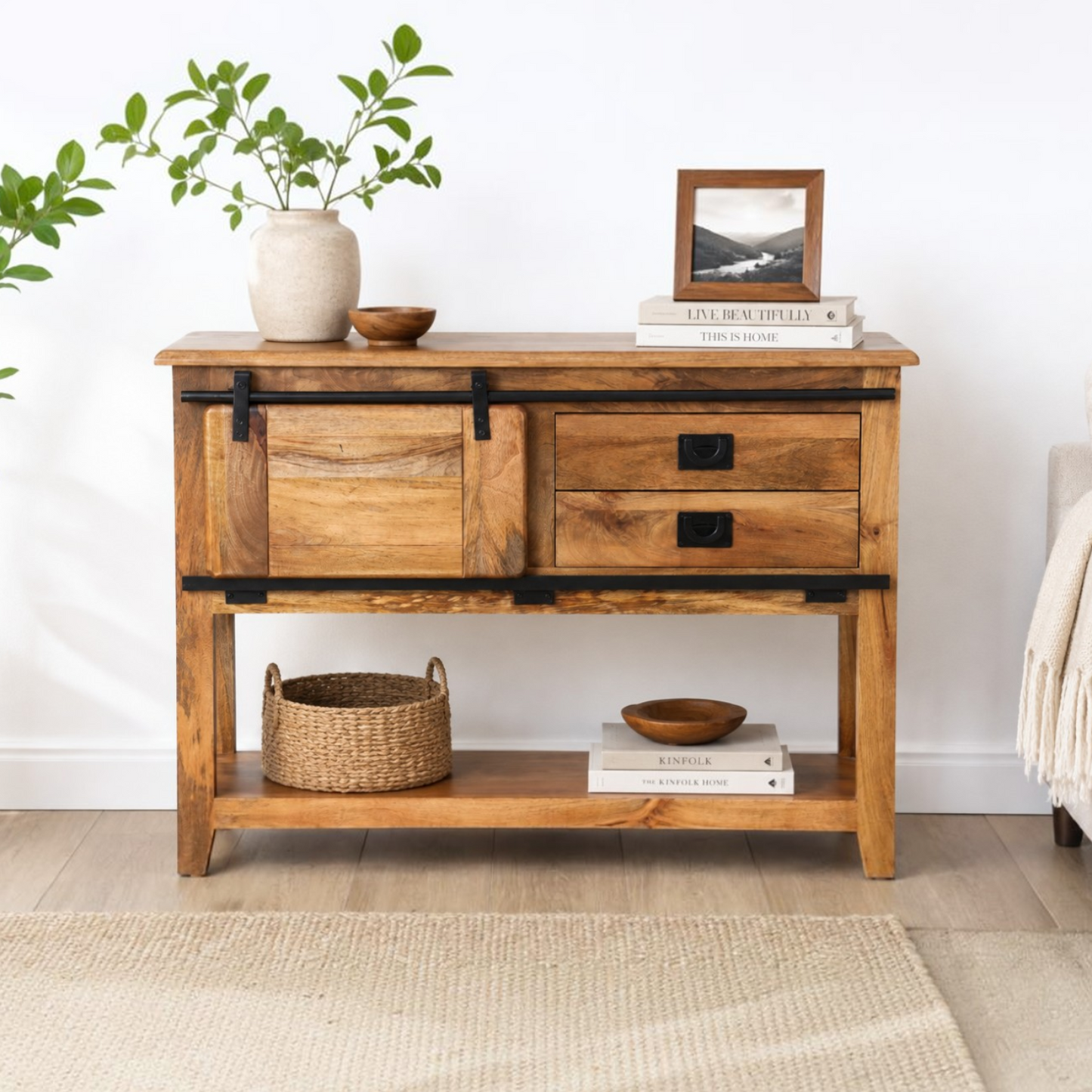 Industrial Solid Mango Wood Console Table