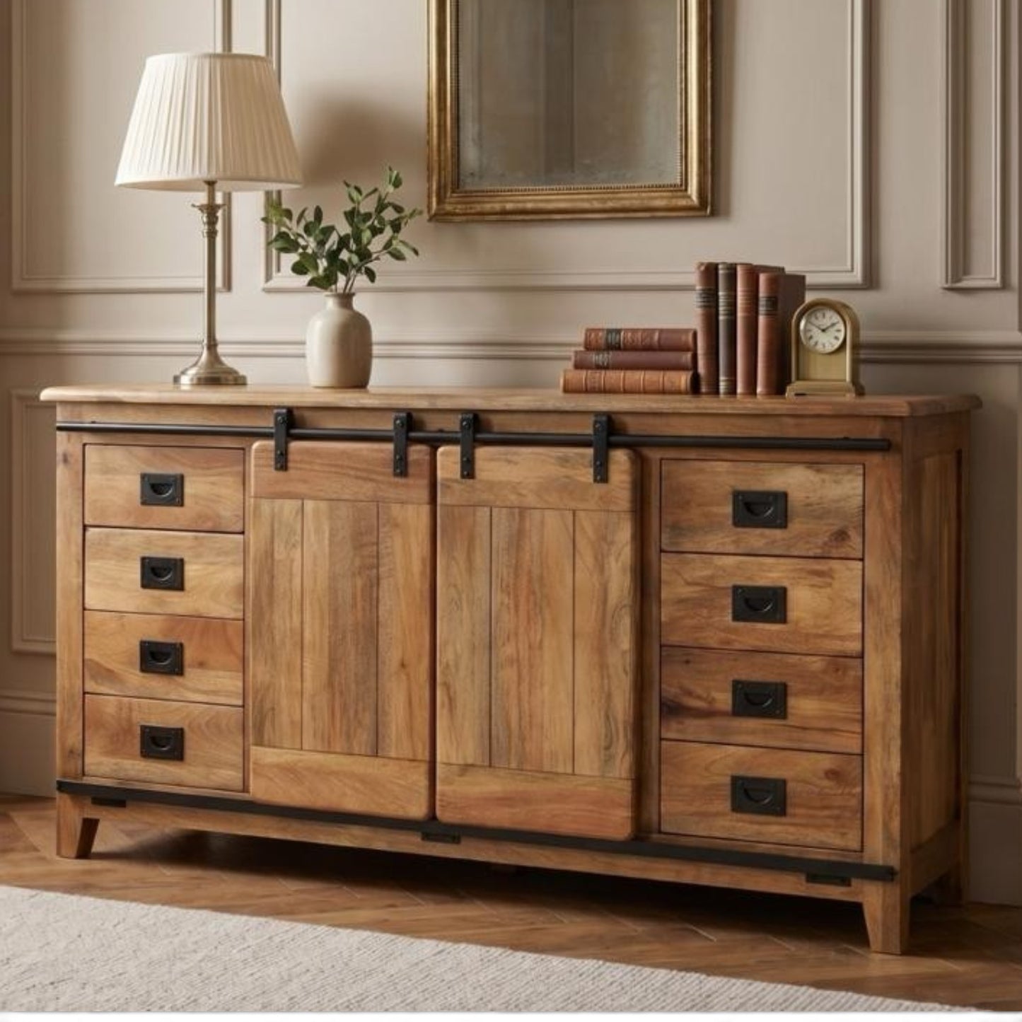 Industrial Solid Mango Wood Sideboard