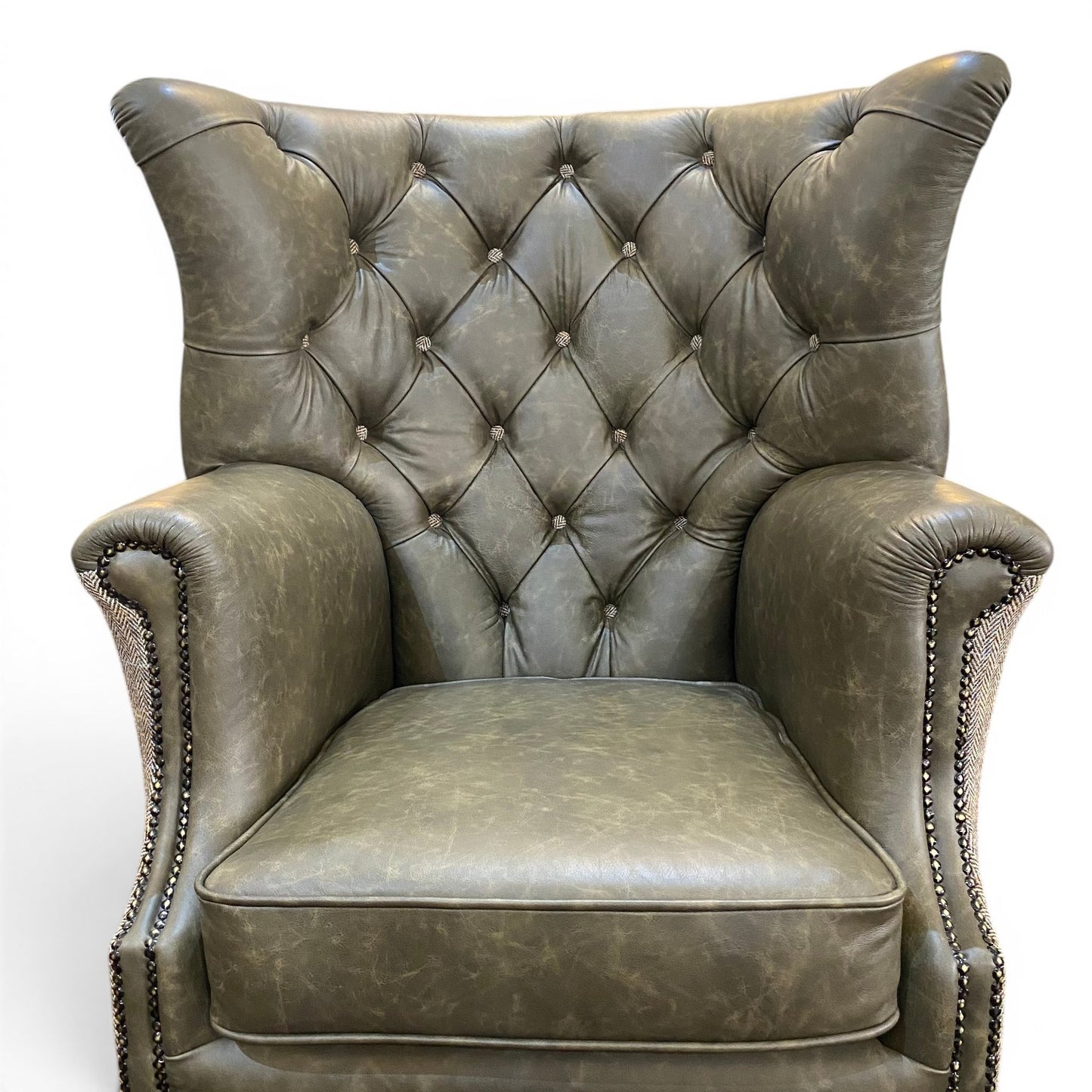 Kingston Leather & Tweed Wingback Armchair - Ex Display