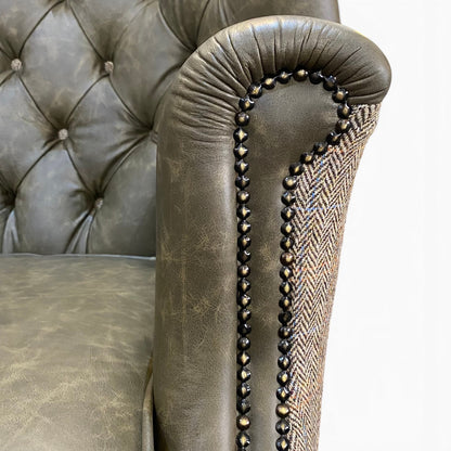 Kingston Leather & Tweed Wingback Armchair - Ex Display