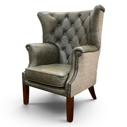 Kingston Leather & Tweed Wingback Armchair - Ex Display