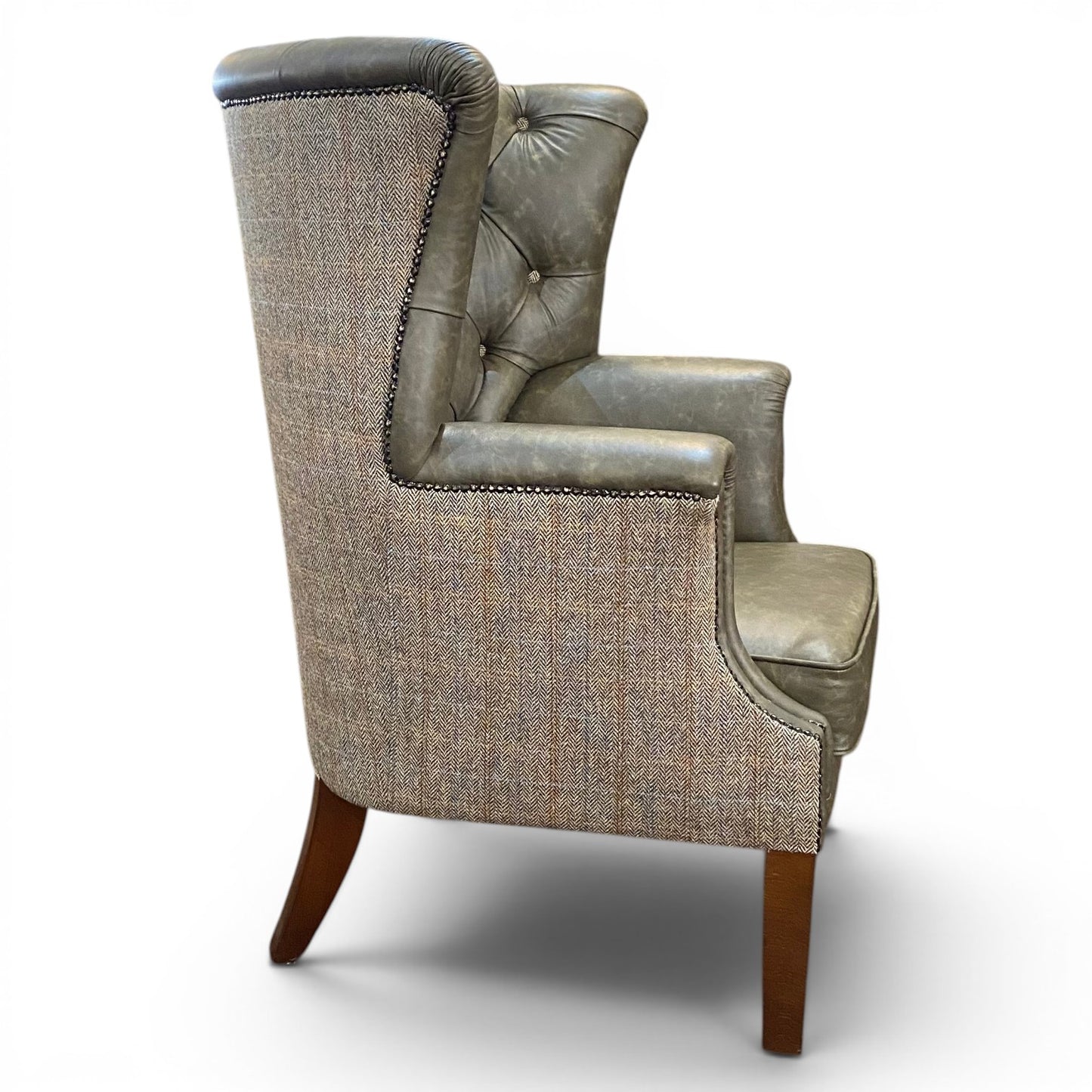 Kingston Leather & Tweed Wingback Armchair - Ex Display