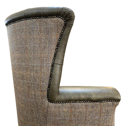 Kingston Leather & Tweed Wingback Armchair - Ex Display