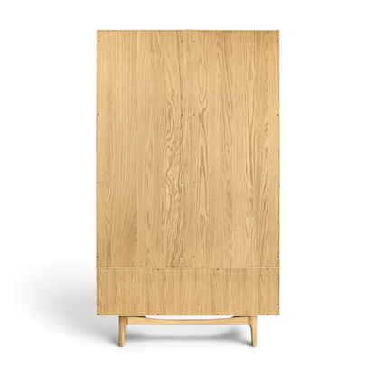 Pieces For Places Larsen double wardrobe in natural wood finish with a clean back view and tapered legs.