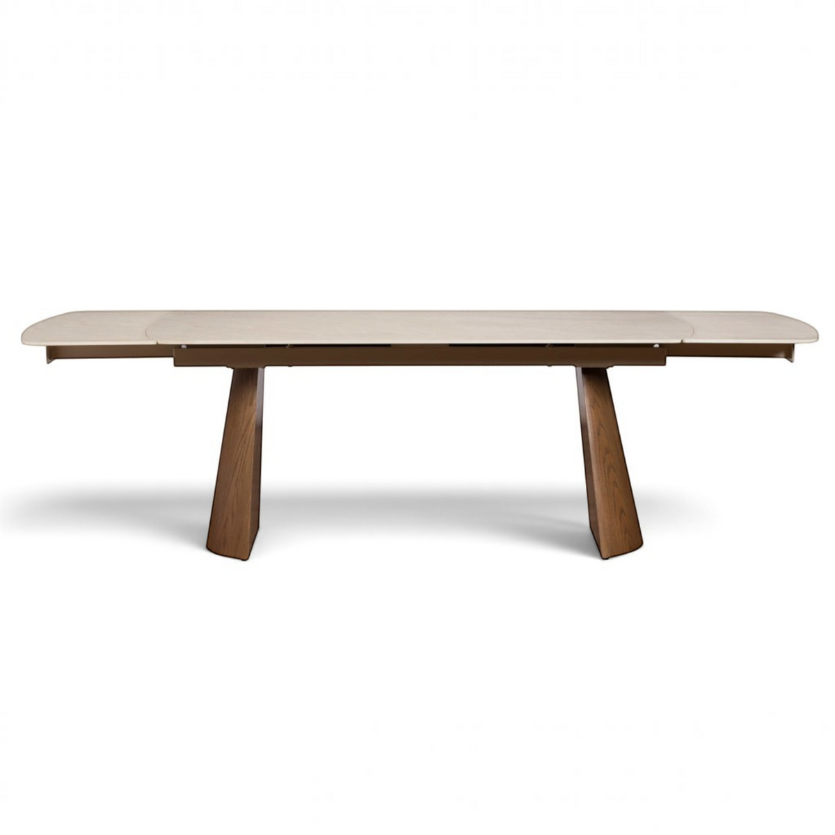 Pieces For Places extending dining table with a sintered stone top and ash-veneered legs in a contemporary style