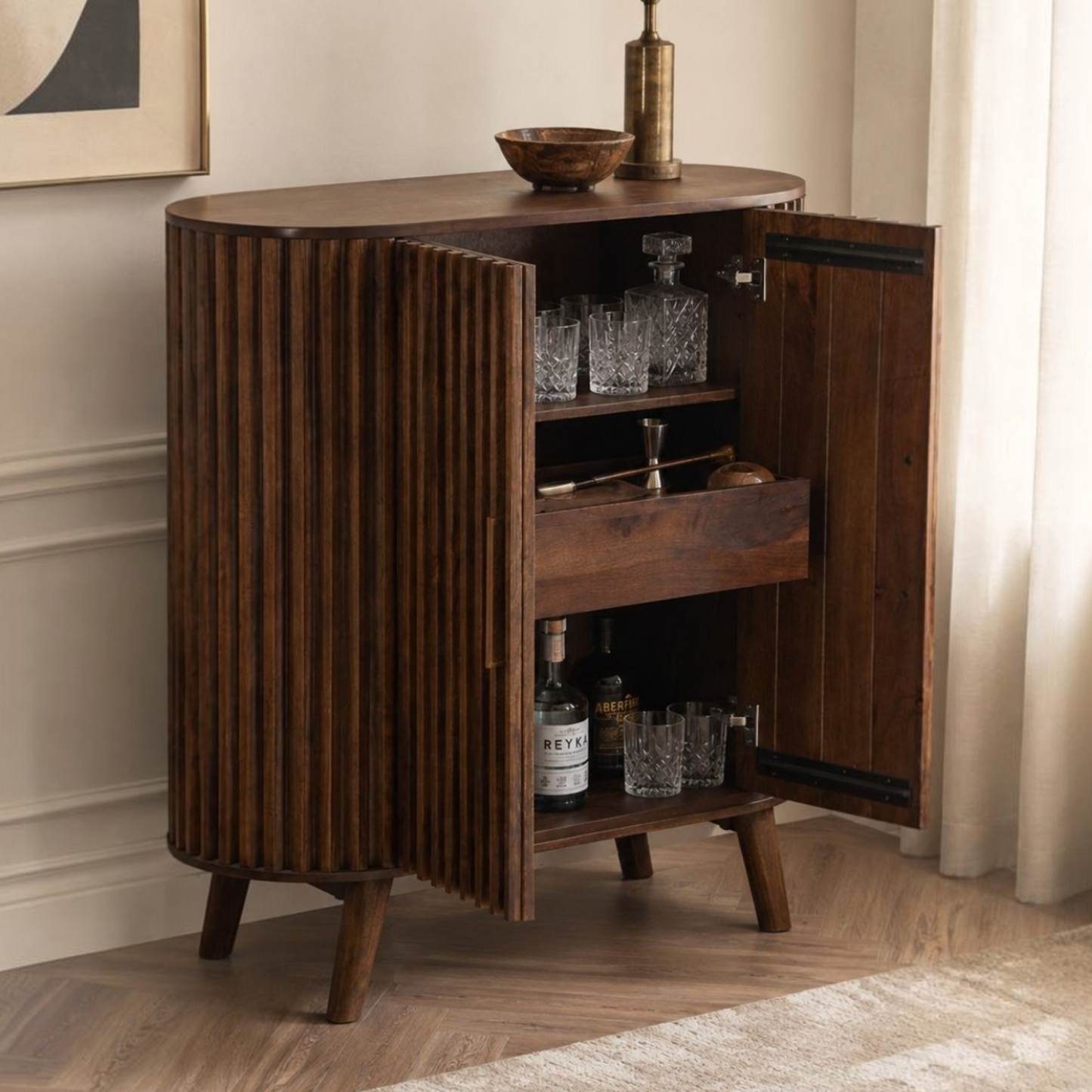Mason Slatted Dark Mango Wood Highboard