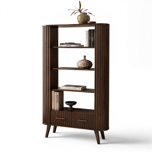 Mason Slatted Dark Mango Wood Bookcase