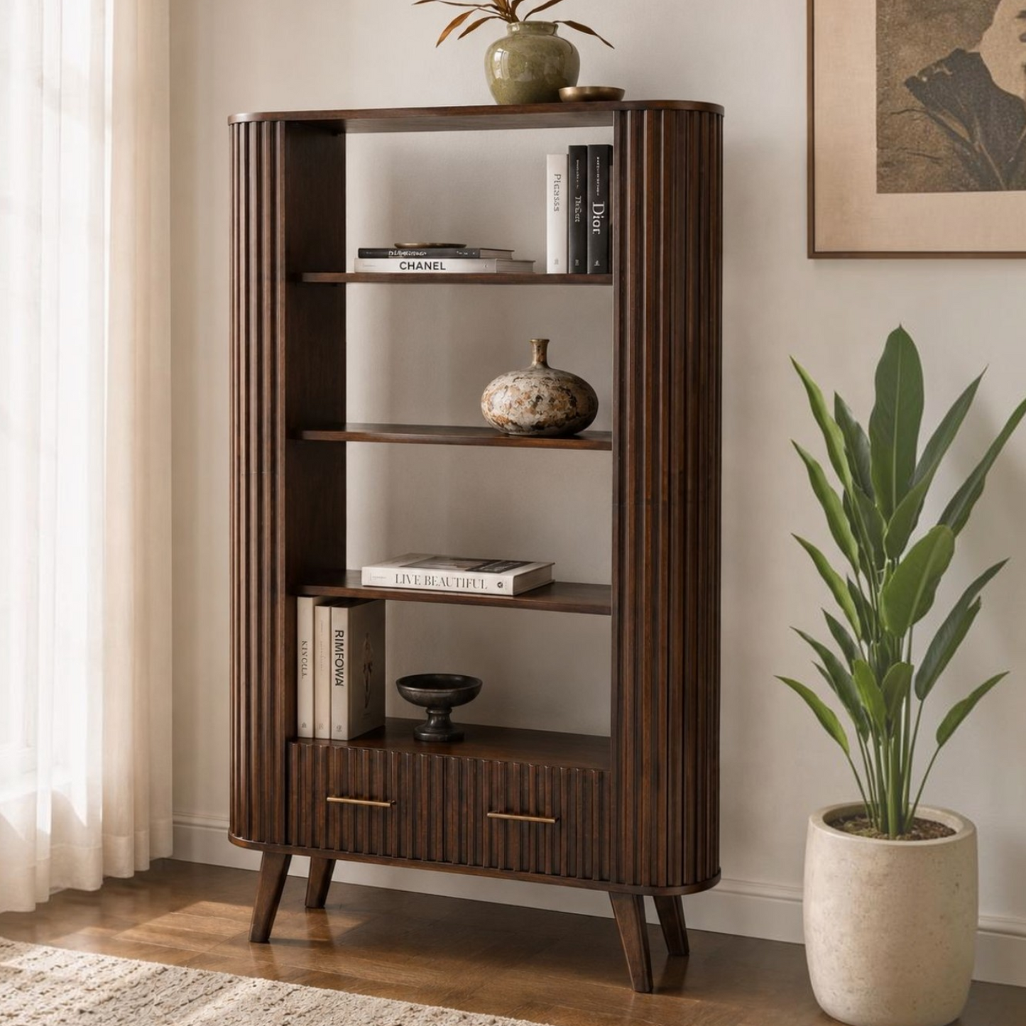 Mason Slatted Dark Mango Wood Bookcase