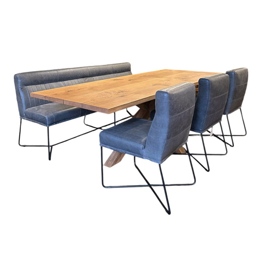 Nature Art Solid Oak 240cm Dining Table, Conny Chairs & Bench Set - Ex Display