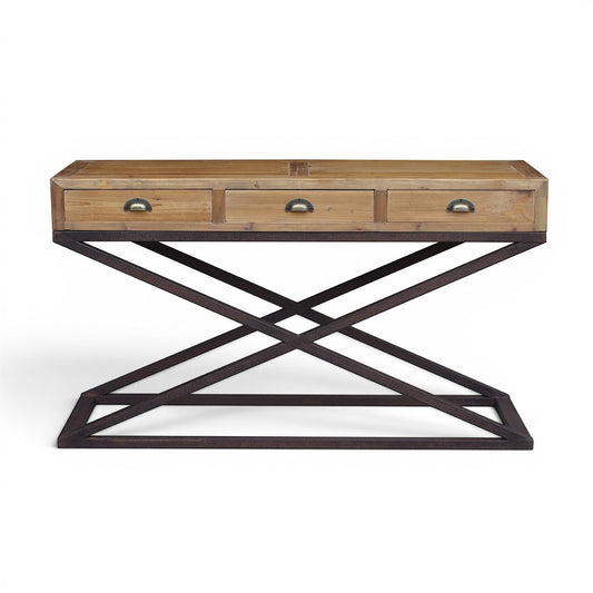 Oyster Pine 3 Drawer X Base Console Table - Pieces For Places