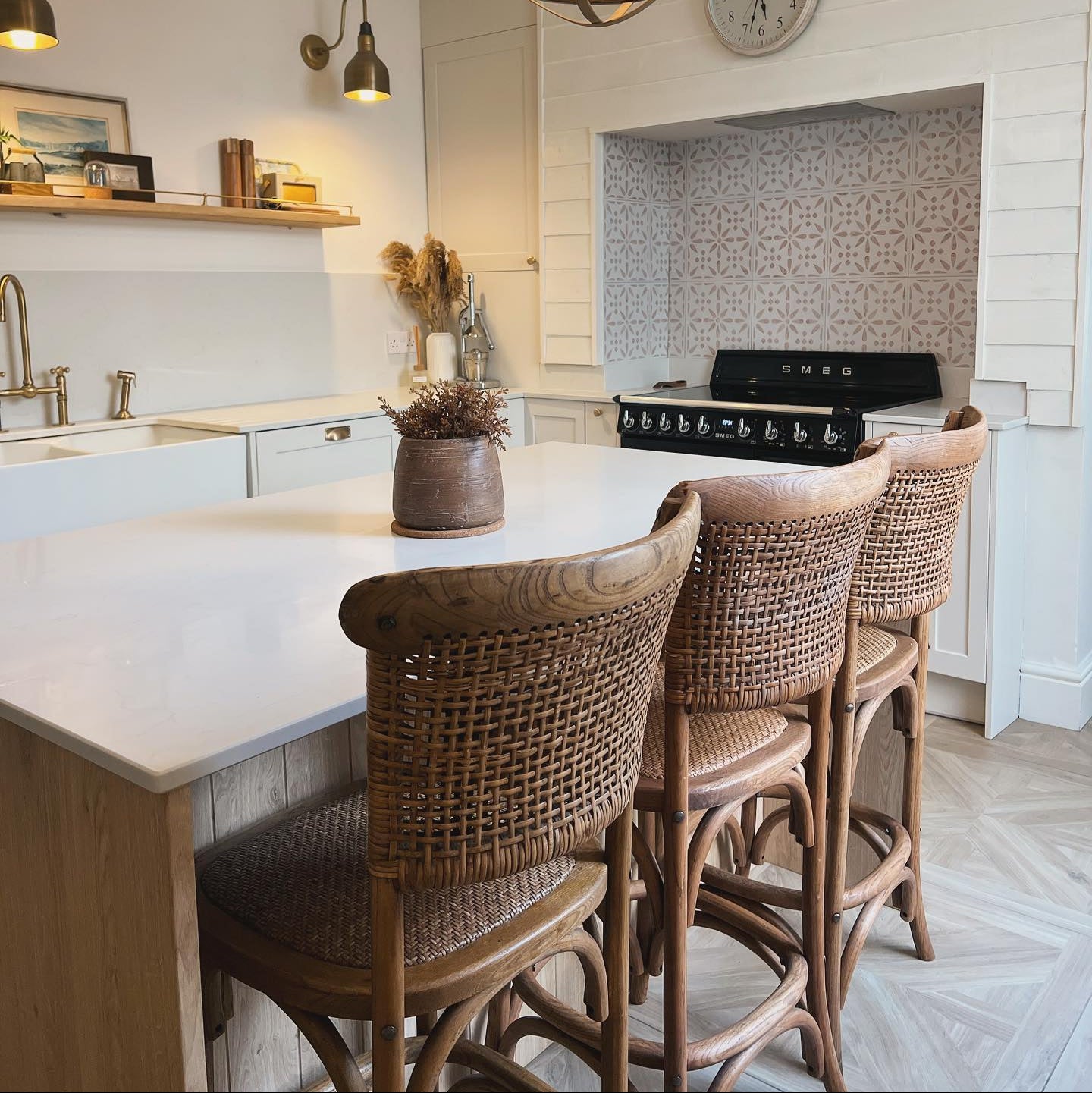 Oyster Oak Woven Back Barstool