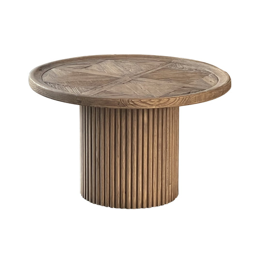 Oyster Elm Parquet Reed Effect Round Coffee Table - Pieces For Places