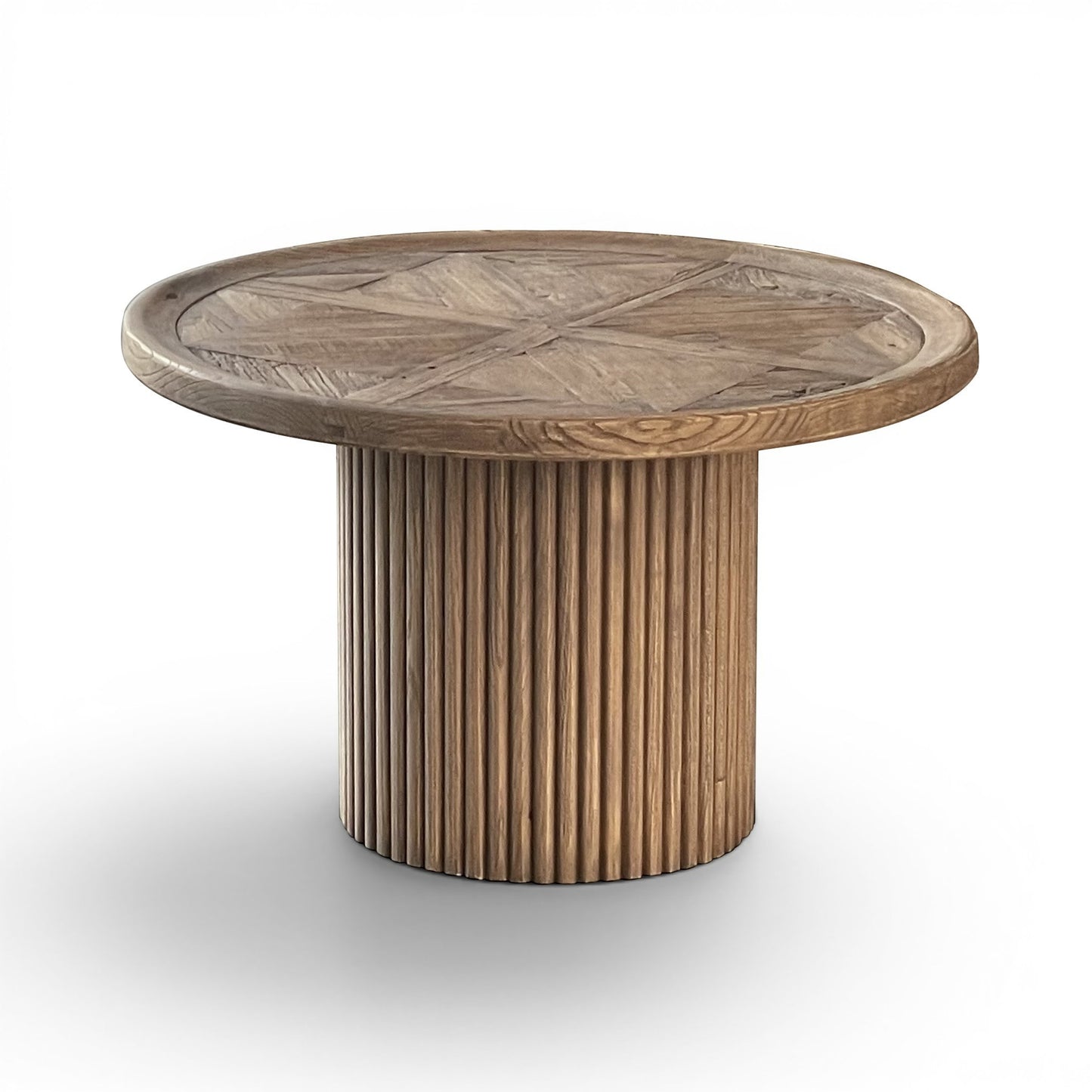 Oyster Elm Parquet Reed Effect Round Coffee Table - Pieces For Places
