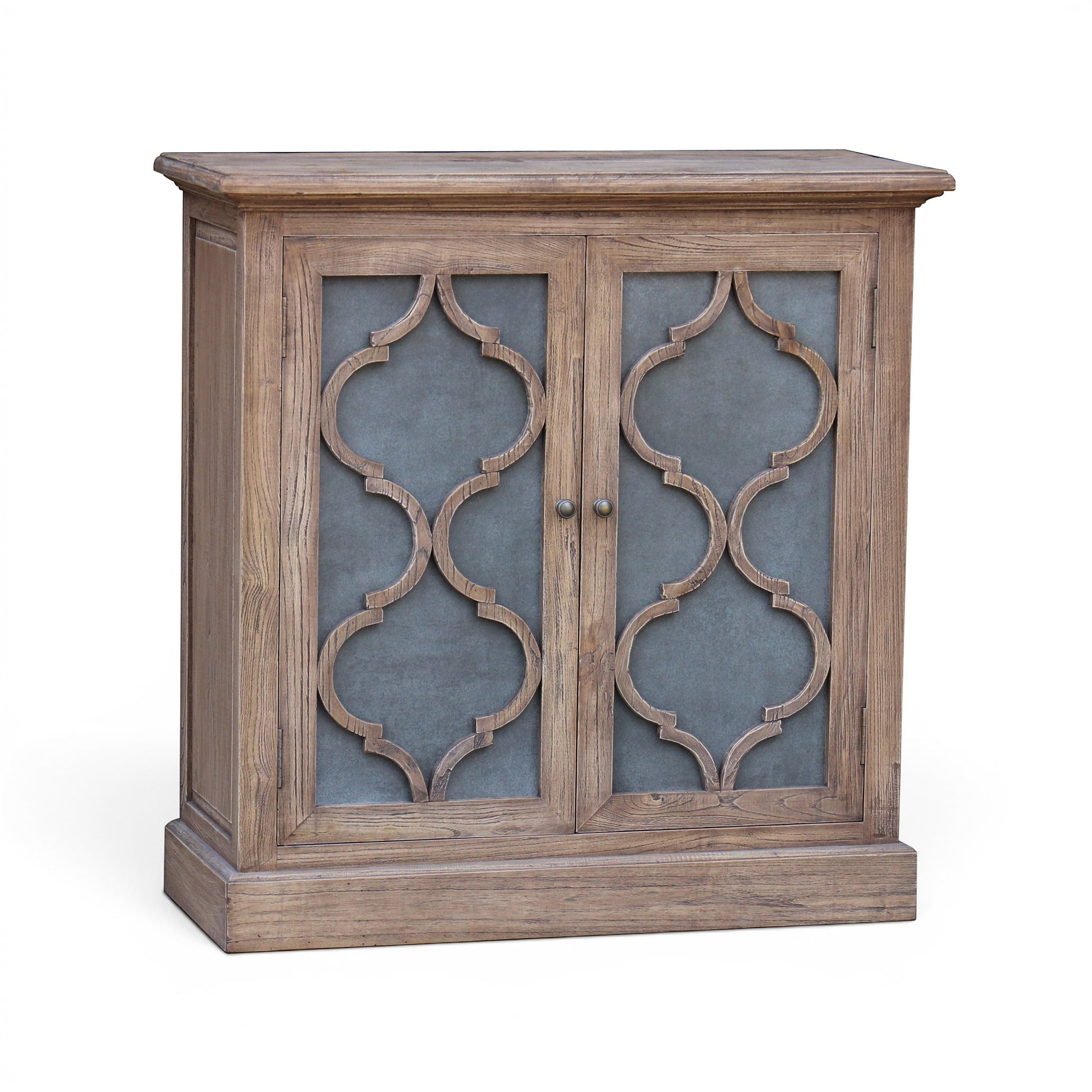 Oyster Old Elm 2 Door Cabinet With Metal Inlay Doors - Pieces For Places