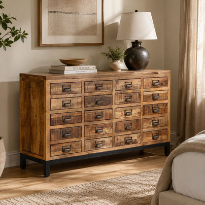 Industrial 20 Drawer Mango Wood Apothecary Sideboard