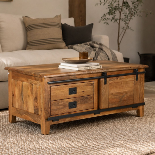 Industrial Solid Mango Wood Coffee Table