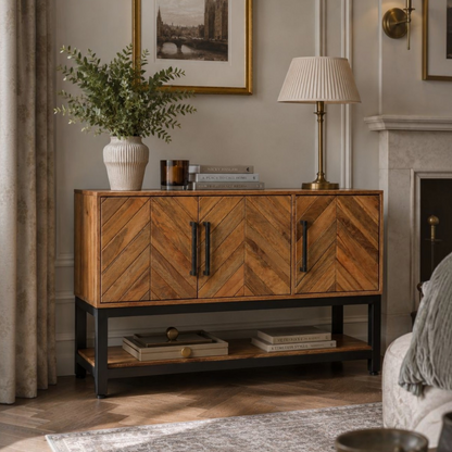 Parquet Solid Mango Wood Low Console Table