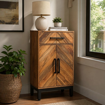 Parquet Solid Mango Wood Tall Slim Sideboard