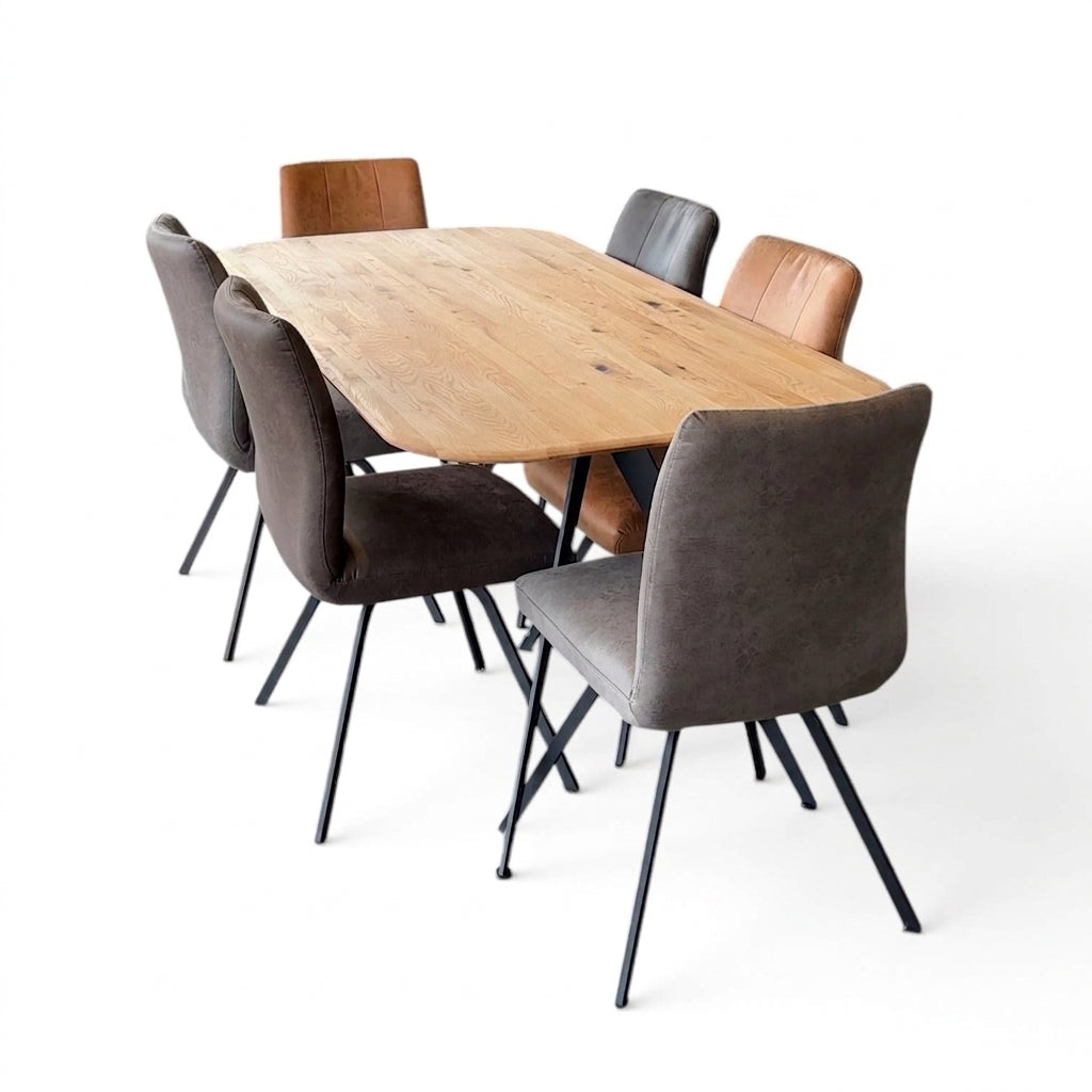 Pebble Oiled Oak Trapeze Leg Dining Table
