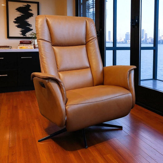 Rupert Electric Recliner Chair in Cognac Leather - Pieces For Places