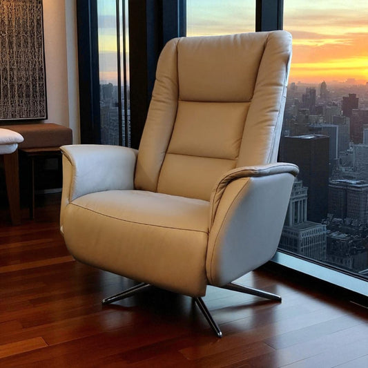 Rupert Electric Recliner Chair in Khaki Leather - Pieces For Places