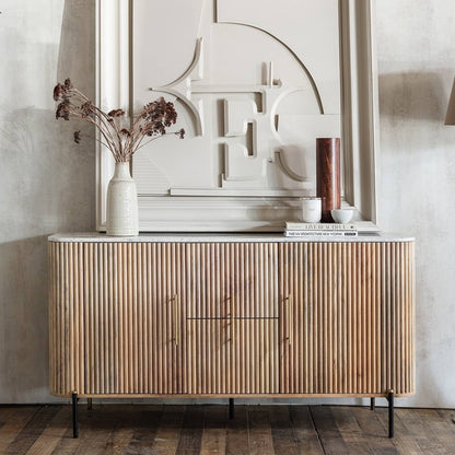 Reed Mango Wood & Marble Wide Sideboard