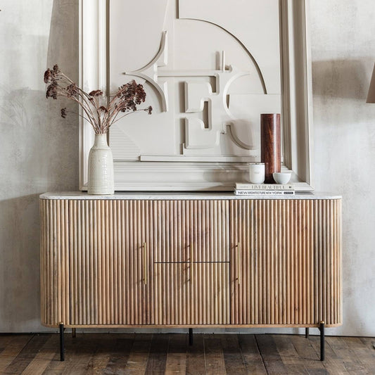 Reed Mango Wood & Marble Wide Sideboard