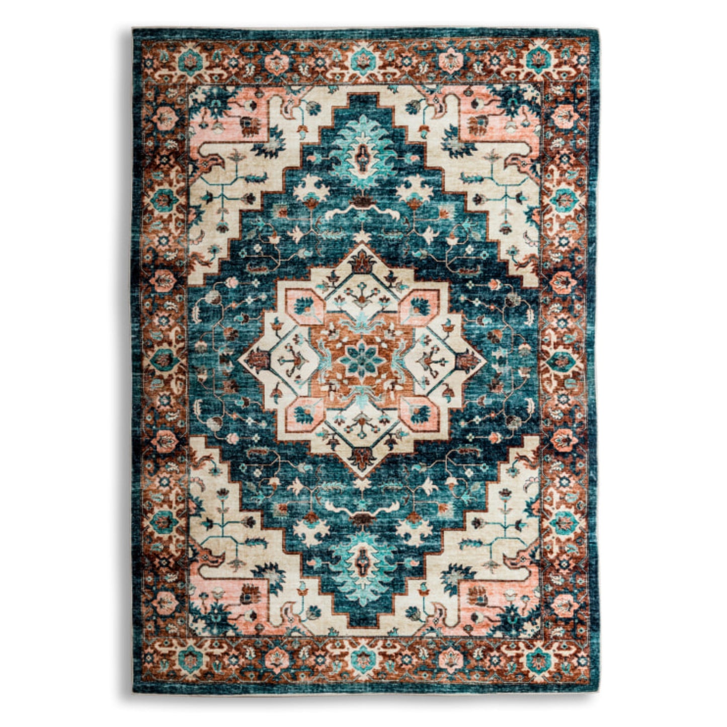 Persian Style Teal & Terracotta Medallion Rug