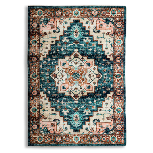 Persian Style Teal & Terracotta Medallion Rug