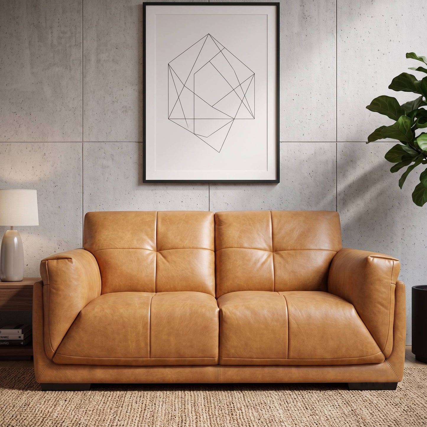 Theo Tan Italian Leather - 2 Seater Sofa