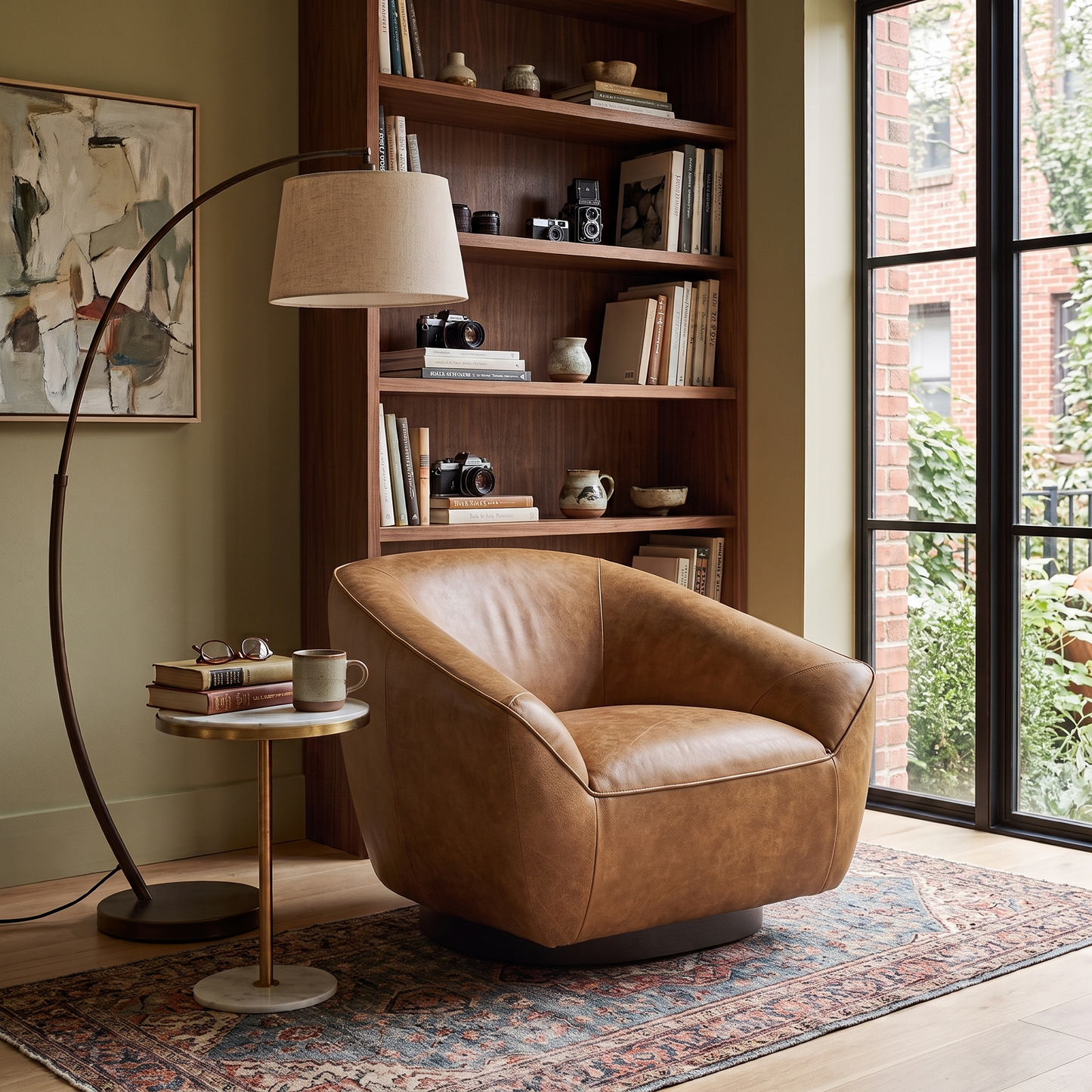 Theo Brown Italian Leather Swivel Tub Chair