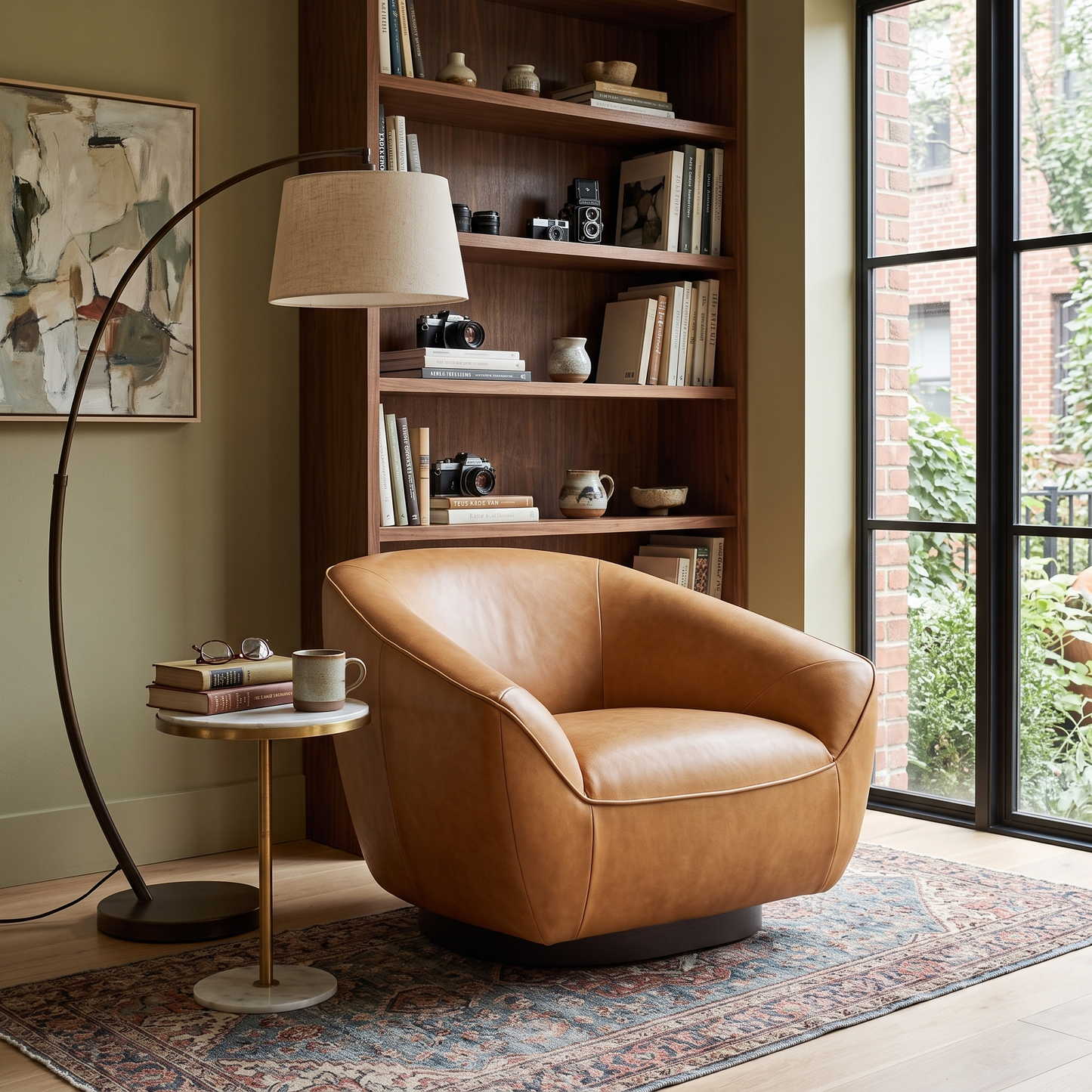 Theo Tan Italian Leather Swivel Tub Chair